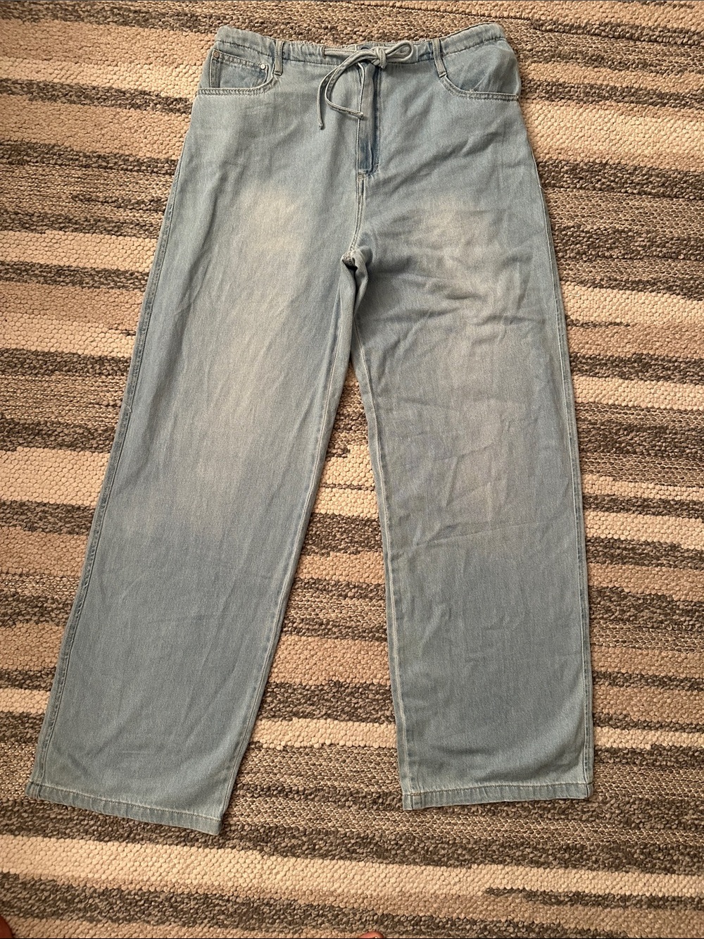 Risen Light Wash Drawstring Wide Leg Jeans Women's Straight Leg Jeans Denim Size